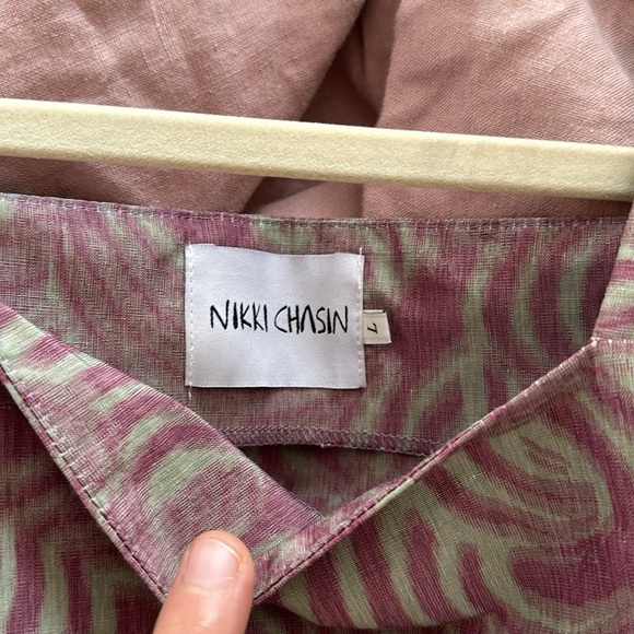 Nikki Chasin Felix dress in green burgundy swirl, size L - Picture 4 of 5